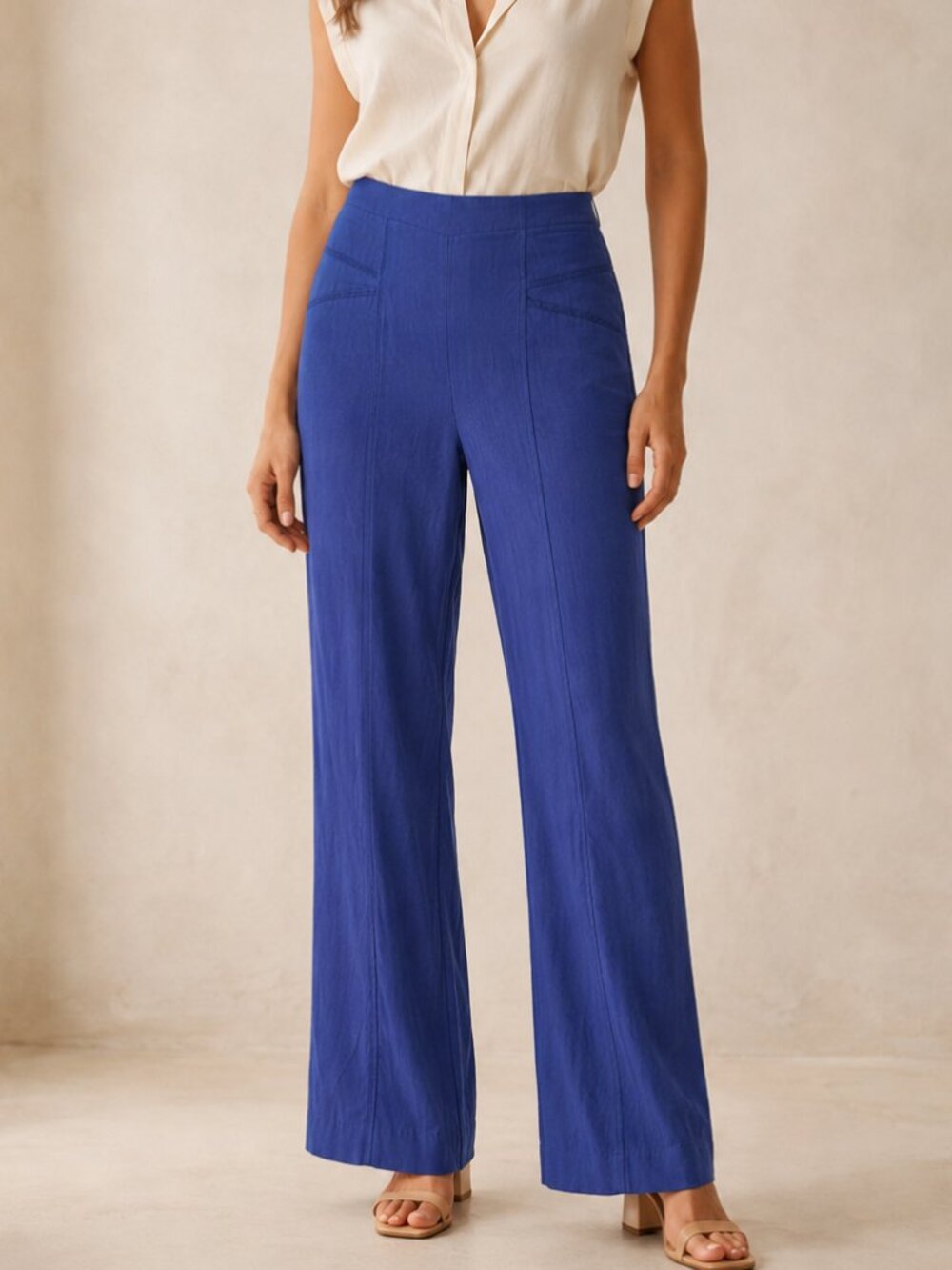 Style & Co Blue Linen Blend Pull On Pants Elastic Waist Size 6
